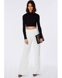 Missguided Megane White High Waisted Palazzo Trousers