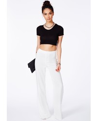 Missguided Megane White High Waisted Palazzo Trousers
