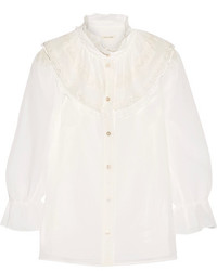 Marc Jacobs Ruffled Lace Trimmed Cotton Voile Blouse Ivory