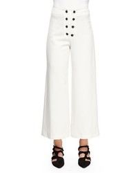 Proenza Schouler Sailor Button Wide Leg Ankle Pants White