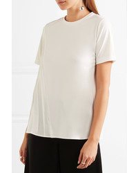 DKNY Stretch Jersey And Pliss Satin T Shirt White