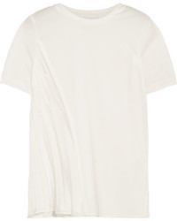 DKNY Stretch Jersey And Pliss Satin T Shirt White