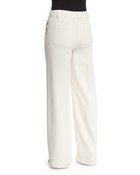 Alexander Wang T By Mid Rise Crepe Wide Leg Trousers Off White