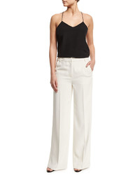 Alexander Wang T By Mid Rise Crepe Wide Leg Trousers Off White