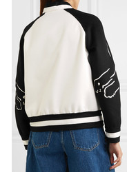 Valentino Appliqud Wool And Cashmere Blend Bomber Jacket Ivory