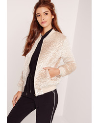 Missguided Faux Wool Bomber Jacket Cream