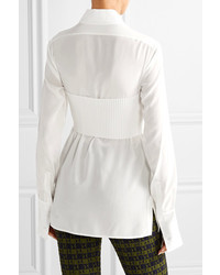 Victoria Beckham Cropped Ribbed Stretch Wool Blend Top Off White