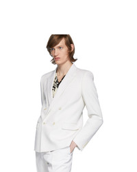 Saint Laurent White Wool Tailored Double Breasted Blazer