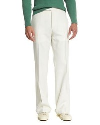 Tom Ford Solid Flat Front Wool Trousers Ivory