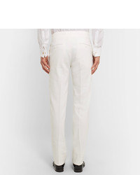 Giorgio Armani White Slim Fit Grosgrain Trimmed Stretch Virgin Wool And Linen Blend Tuxedo Trousers