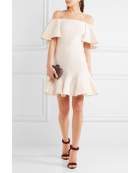 Valentino Off The Shoulder Wool And Silk Blend Crepe Mini Dress Ivory