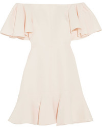 Valentino Off The Shoulder Wool And Silk Blend Crepe Mini Dress Ivory