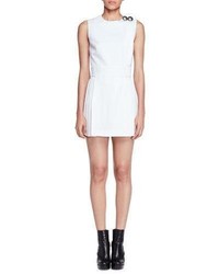 Alexander McQueen Sleeveless Button Shoulder Pleated Dress Ivory