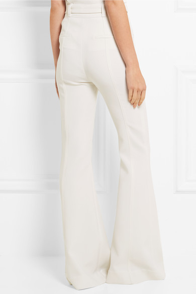 white stretch flare pants