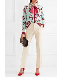 Gucci Wool And Silk Blend Flared Pants Ivory