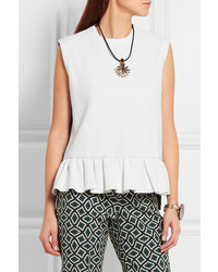 Marni Two Tone Wool Blend Crepe And Jersey Peplum Top White