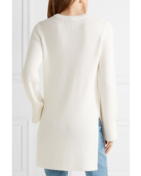 The Row Nashlyn Asymmetric Ribbed Wool Sweater Off White