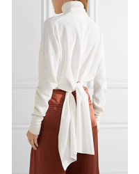 Tibi Asymmetric Paneled Merino Wool And Silk Crepe Turtleneck Sweater White