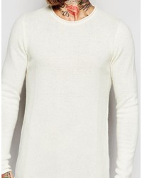 Asos Lambswool Rich Crew Neck Sweater With Rolled Edge