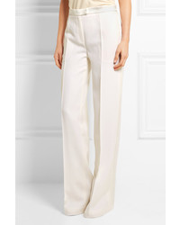 Pallas Hector Satin Trimmed Wool Crepe Wide Leg Pants Off White