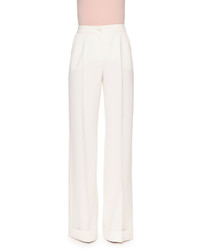 Dolce & Gabbana Pleated Front Wide Leg Wool Pants Ivory