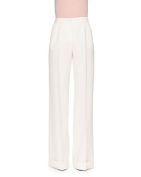 Dolce & Gabbana Pleated Front Wide Leg Wool Pants Ivory