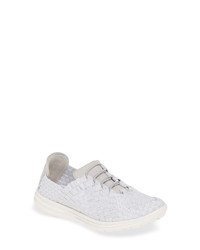 White Woven Canvas Low Top Sneakers