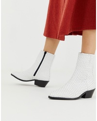 White Woven Leather Ankle Boots