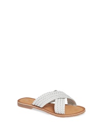 White Woven Leather Flat Sandals