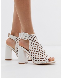 White Woven Leather Heeled Sandals
