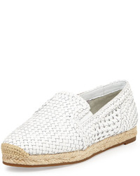 White Woven Leather Loafers