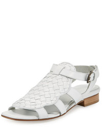 Sesto Meucci Gala Woven Leather Flat Sandal White