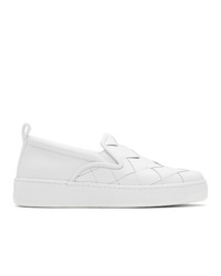 White Woven Leather Slip-on Sneakers