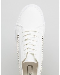 Asos Lace Up Sneakers In White With Woven Detail
