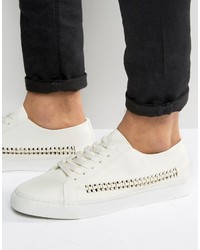 Asos Lace Up Sneakers In White With Woven Detail