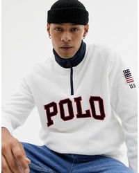 Polo Ralph Lauren Half Zip Polar Sweatshirt With Logo Applique In White