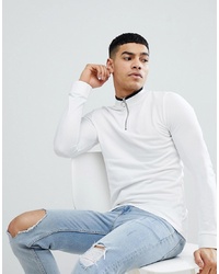 ASOS DESIGN Muscle Fit Pique Long Sleeve T Shirt With Zip Neck And Tipping In White