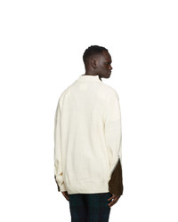 Sacai Off White And Khaki Wool Knit Blouson Sweater