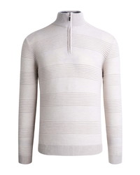 Bugatchi Stripe Merino Wool Blend Quarter Zip Pullover