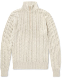 Loro Piana Suede Trimmed Cable Knit Baby Cashmere Half Zip Sweater