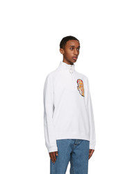 JW Anderson White Embroidered Face Half Zip Sweater