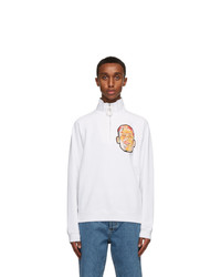 JW Anderson White Embroidered Face Half Zip Sweater