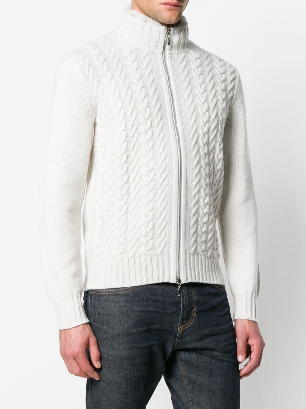 Doriani Mens 100% Cashmere Suede Trimmed Full Zip Sweater US M IT 50