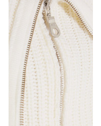 Paper London Cabin Off The Shoulder Ribbed Wool Cardigan Ivory