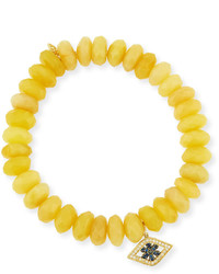 Sydney Evan 10mm Yellow Opal Beaded Bracelet With Diamond Sapphire Flower Eye Charm