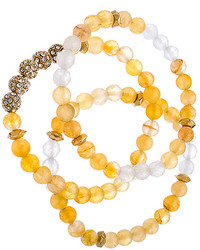 Blu Bijoux Set Of Three Gold Crystal And Yellow Beaded Bracelets