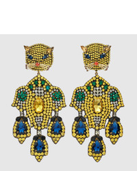Gucci Feline Head Earrings With Crystal Embroidery