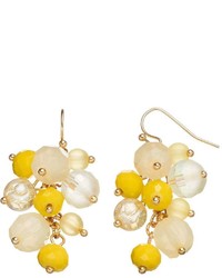 Yellow Beaded Cluster Drop Earrings