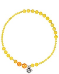 Ice Yellow Jade Sterling Silver Beaded Flower Necklace