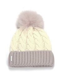 Soia & Kyo Cable Knit Beanie With Removable Feather Pompom